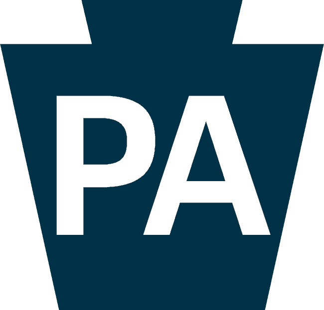 PA logo in white letters on a blue keystone-shaped background.
